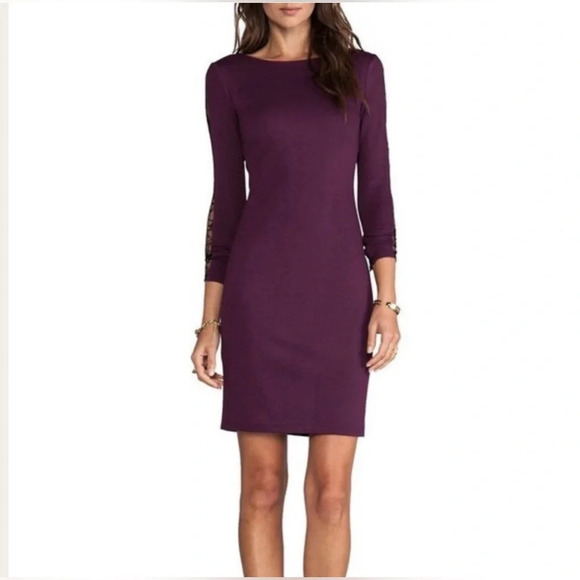 Alice & Oliva Dionne Strong Shoulder Diamond Back dress in deep grape - Picture 3 of 8
